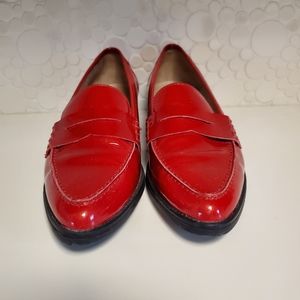 Patent Red Leather Flat Loafers Shoes